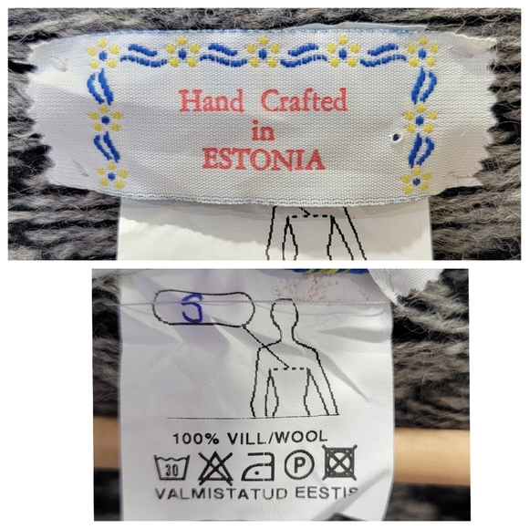 Handmade In Estonia 100% Wool Fair Isle Knit Cardigan Scandinavian Black Size S - Picture 12 of 17